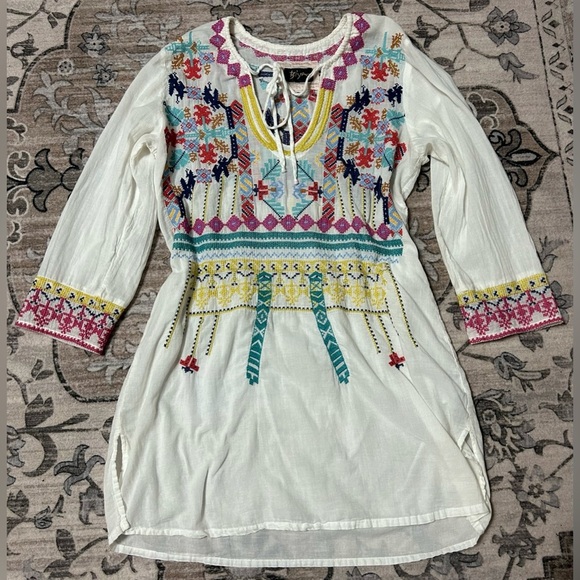 Johnny Was Tops - Johnny Was Biya Tunic Blouse Sz S Bohemian Embroidered Colorful Peasant Festival
